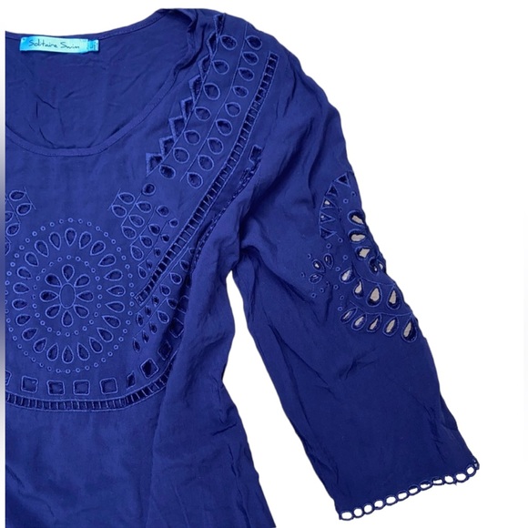 Swim Suit Cover-Up Cutout Scalloped Hem Navy Blue Large - Picture 10 of 11